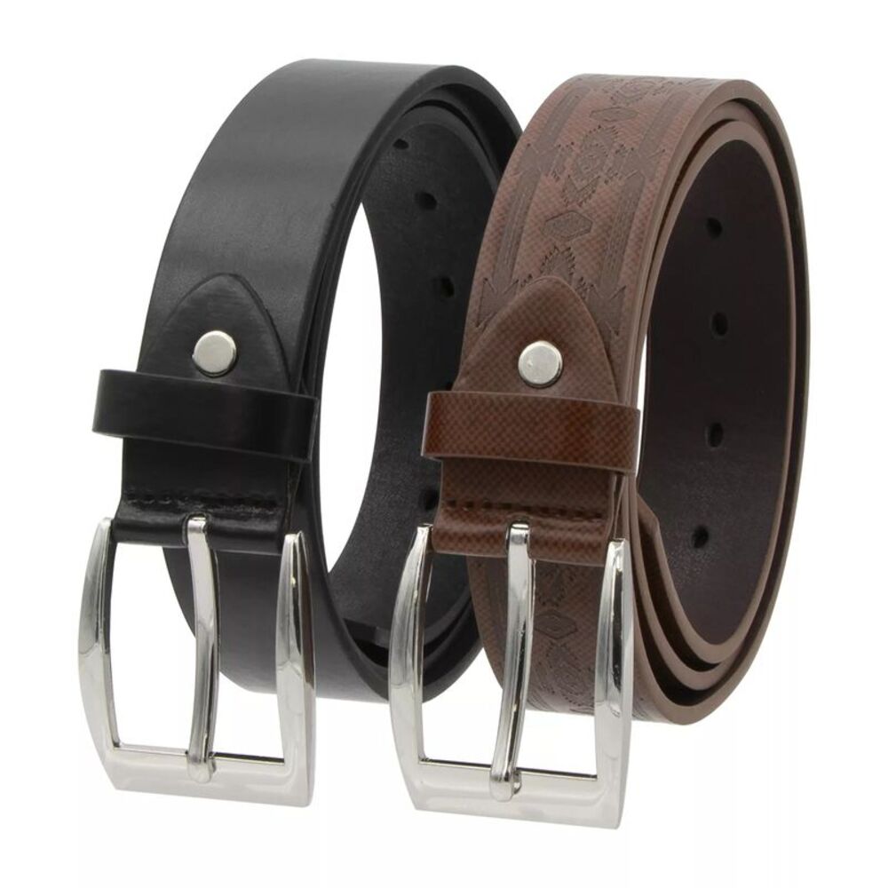 Canyon Sky Men's Western Leather Belt Set Embossed Brown & Solid Black, Size 40